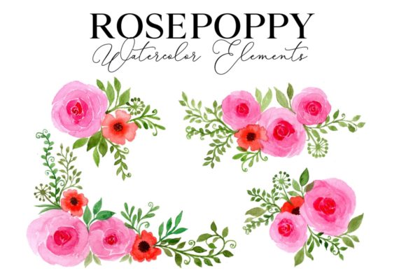 Rose Poppy Watercolor Elements